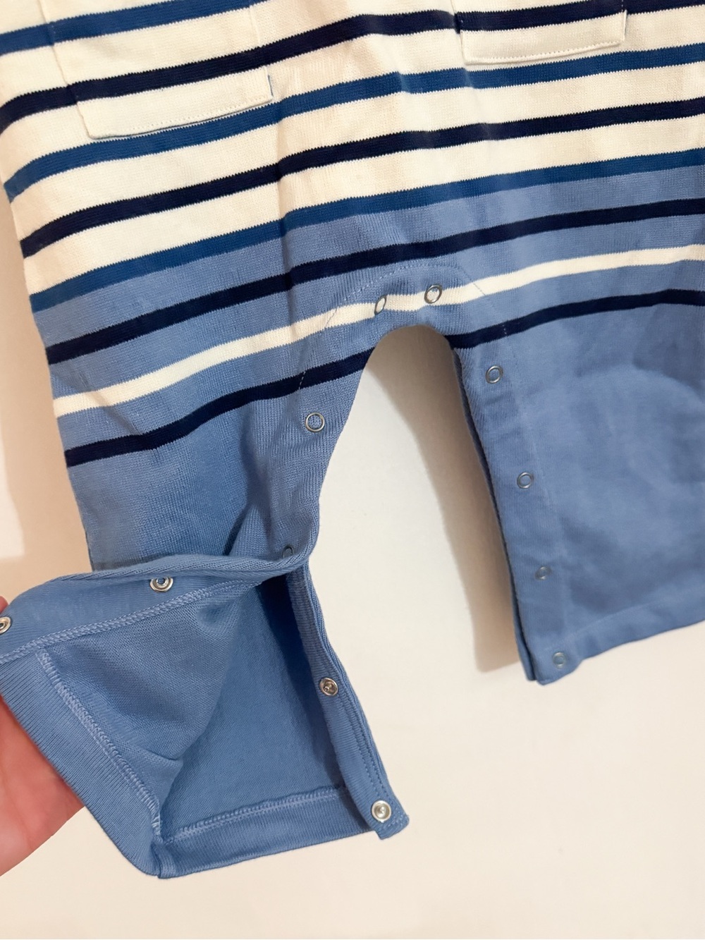 Petit Bateau Cream & Blue Striped Baby Boy One-Piece Snap Closure Onesie 18mo - Picture 6 of 6